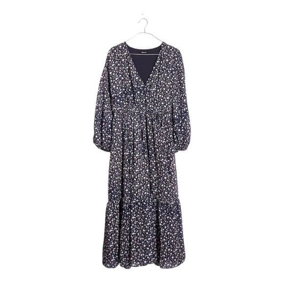 Madewell Navy Tie-Waist Midi Dress in Harvest Vine Floral Size Large MB212 - Picture 15 of 16